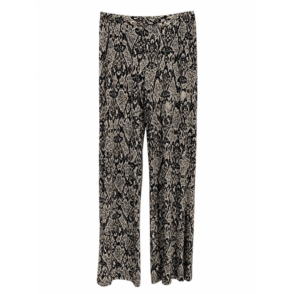 IMAN Size Medium Long Black White Printed Wide Leg Pants
